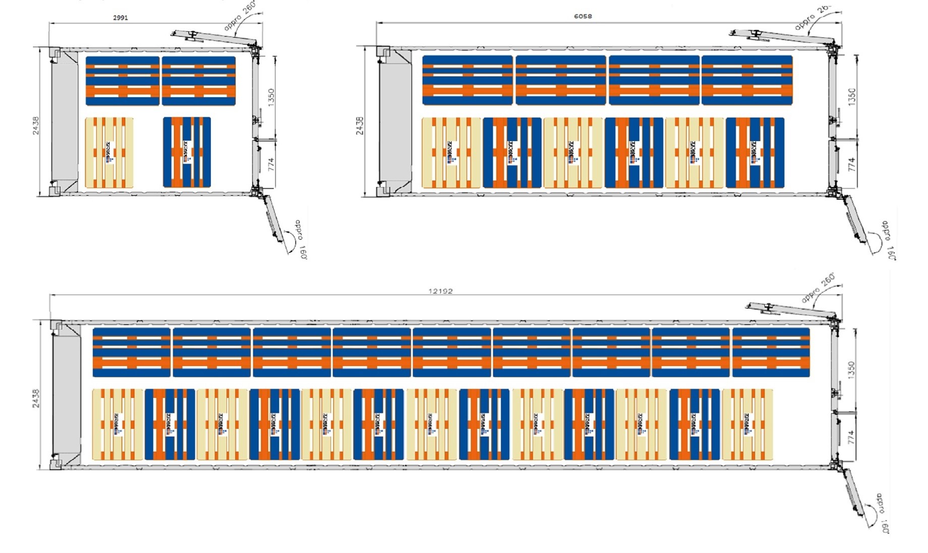 10' - 20' - 40' ArcticStore chladiace kontajnery - sch&eacute;ma skladovanie EUROpaliet 4 - 10 - 22.