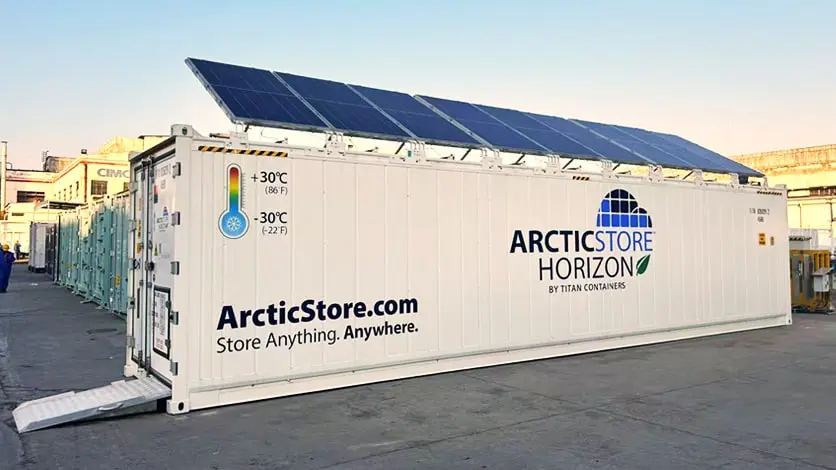Energy-efficient ArcticStore Horizon refrigerated container with solar panels — TITAN Containers