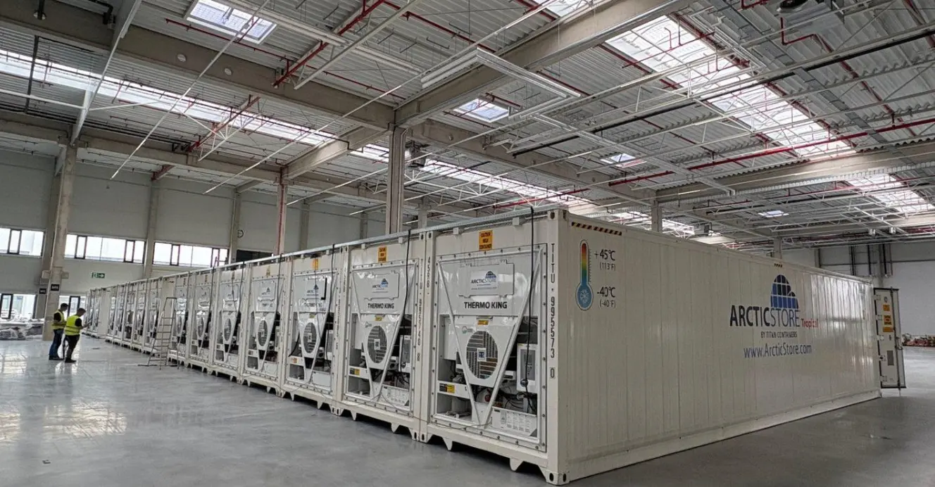 ArcticStore refrigerated containers inside a warehouse — TITAN Containers cold storage solutions