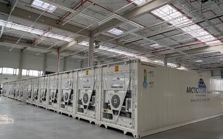 ArcticStore refrigerated containers inside a warehouse — TITAN Containers cold storage solutions